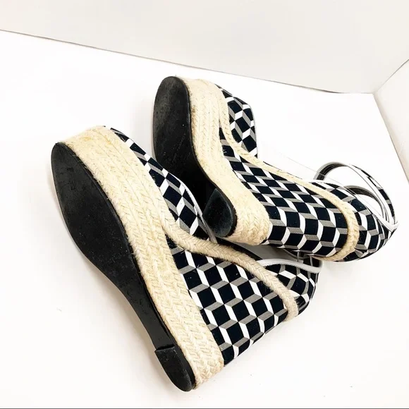 {Pierre Hardy} Canvas & Leather Cubed Print Espadrille Wedges - Picture 11 of 16